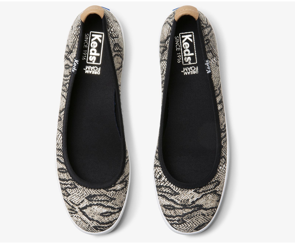 Womens Keds Slip Ons - Bryn Snake - White/Black - 2680-CNMBD